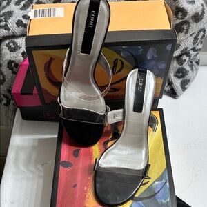 FIONI Clothing Black and Silver Heels